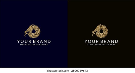 Un logo de dragón con adornos dinámicos que da una impresión elegante, firme y fuerte