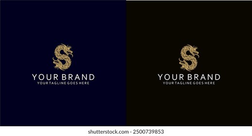 Un logo de dragón con adornos dinámicos que da una impresión elegante, firme y fuerte