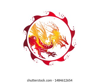 
the dragon logo in the fire circle isolated on white background