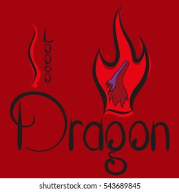 Dragon logo. Dragon in the flame. Lettering "Dragon." 
