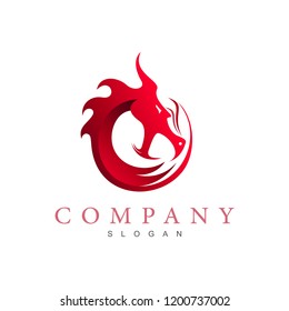 dragon logo, dragon head logo with a circular look + dragon and fire + game application icon