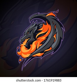 Ilustración de la cabeza del logo del dragón con llama de fuego