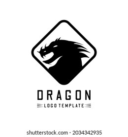 Dragon logo. head dragon illustration inside square shape. Vector illustration