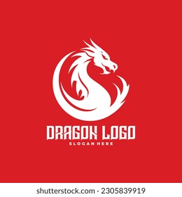 Dragon logo, Dragon head wing wyvern silhouette logo design. Winged dragon vector icon in black and white color