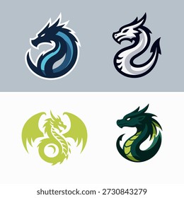 Dragon Logo Icon Set Flat Vector Mythical Creature Symbol for Modern Startup and Esports Branding