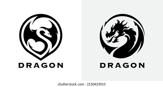 Dragon logo icons. Ancient mythical serpent symbol. Mythological beast sign. Vector illustration.