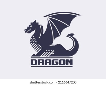 Dragon logo, illustration, geometric style, one color