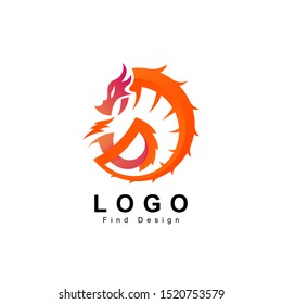 dragon logo with letter d and fire design template