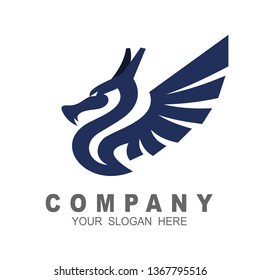 Dragon logo and line design vector, wing icon 