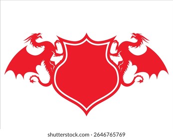 dragon logo with red shield, minimalist dragon logo, silhouette dragon
