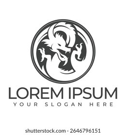 Um logotipo de dragão representa força e sabedoria através de um design de criatura mítica ousada.