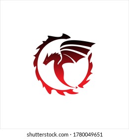 Dragon Logo Simple Vector in Round Frame, for Template, Icon or Tattoo Design Ideas