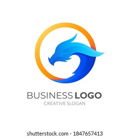 dragon logo template with 3d blue and orange color style