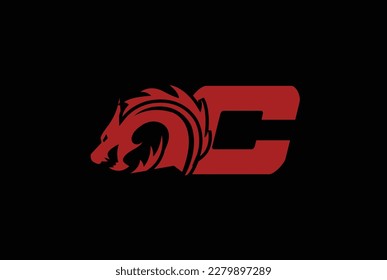dragon logo template with letter C