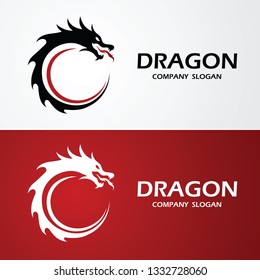dragon logo template silhouette flat color design, vector illustration