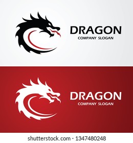 dragon logo template silhouette flat color design, vector illustration