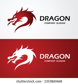 dragon logo template silhouette flat color design, vector illustration