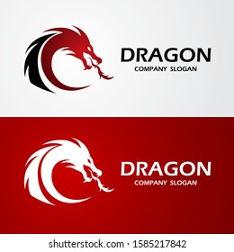 dragon logo template silhouette flat color design, vector illustration