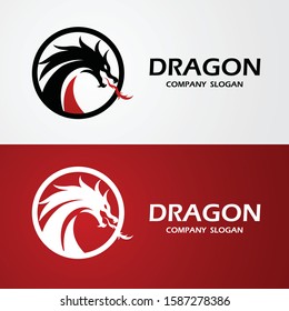 dragon logo template silhouette flat color design, vector illustration