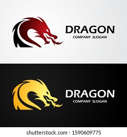 dragon logo template silhouette flat color design, vector illustration