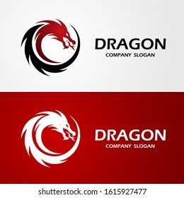 dragon logo template silhouette flat color design, vector illustration