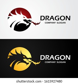 dragon logo template silhouette flat color design, vector illustration