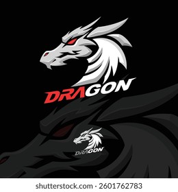Dragon logo template with a simple style and white-red color.