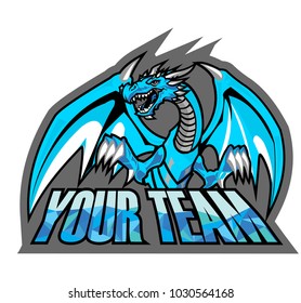 Dragon logo template. Sport mascot design. College league insignia, Asian beast sign.