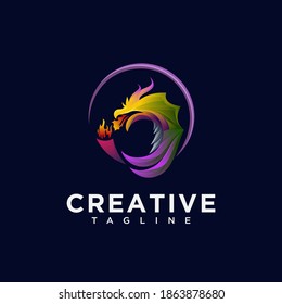 Dragon logo with torch logo design vector