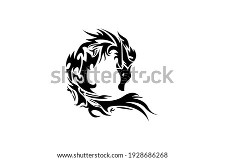 Dragon logo tribal tattoo. Design vector Icon illustration, emblem design on white background