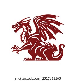 Dragon logo vector design isolated on white. Medieval red dragon icon. Simple illustration stencil for laser.