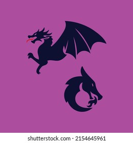 Juego de diseño de vectores con logotipo Dragon