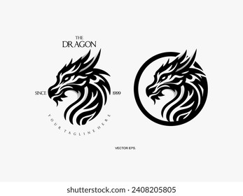 dragon logo vector illustration, detailed and bold with a black and white silhouette