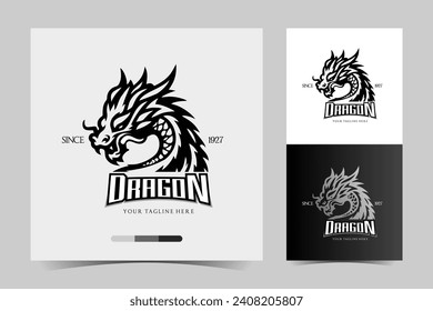 dragon logo vector illustration, detailed and bold with a black and white silhouette