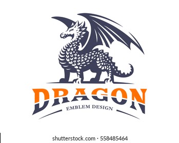 Dragon logo - vector illustration, emblem design on white background.