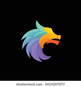 Dragon logo vector Illustration with Gradient Colorful Style.