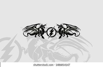 Dragon Logo,Tattoo , winged dragon circle logo, Dragon vector illustration design, for tattoo designs and other designs. dragon symbol 