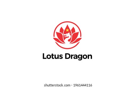 Dragon With Lotus logo vector icon illustration