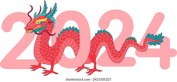 Dragon Lunar New Year 2024 illustration. Chinese New Year elements. Chinese zodiac Dragon. Symbol of Good Fortune. Vibrant Celebrations New Year Clip Art