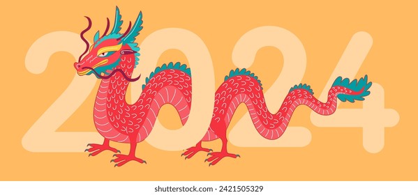 Dragon Lunar New Year 2024 illustration. Chinese New Year elements. Chinese zodiac Dragon. Symbol of Good Fortune. Vibrant Celebrations New Year Clip Art