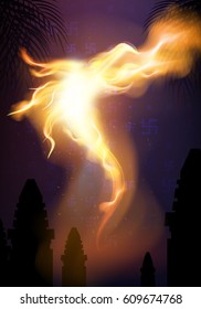 Dragon Made of Fire Flame Burning Silhouette Flyer Poster Background Vector Art Illustration