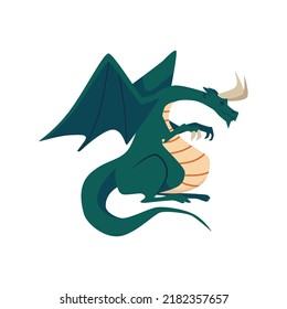 Dragon magic creature of medieval and oriental mythology with wings. Dragon fantasy dinosaur monster, beast flat vector illustration isolated on white background.