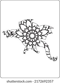 Dragon Mandala Coloring Pages for Kids. Hand drawn vector illustration with geometric and floral elements. Original hand drawn Dragon. Hand drawn decorative vector illustration for coloring
