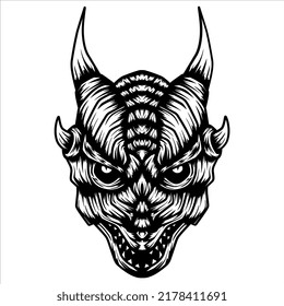 dragon mascot in black and white illustration