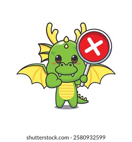 dragon mascot cartoon character vector illustration with wrong sign.
design element for poster, brochure, web, mascot, sticker, logo and icon.