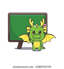 dragon mascot cartoon character vector illustration with blackboard.
design element for poster, brochure, web, mascot, sticker, logo and icon.