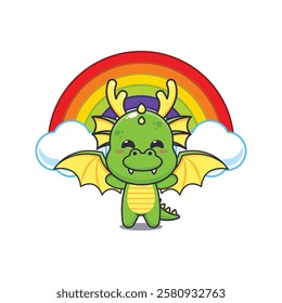 dragon mascot cartoon character vector illustration with rainbow.
design element for poster, brochure, web, mascot, sticker, logo and icon.