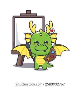 dragon mascot cartoon character vector illustration wants to paint on canvas.
design element for poster, brochure, web, mascot, sticker, logo and icon.