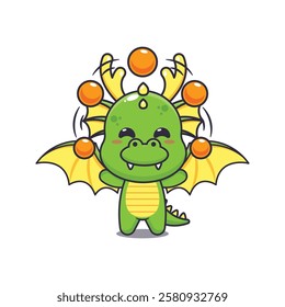 dragon mascot cartoon character vector illustration circus attraction with balls.
design element for poster, brochure, web, mascot, sticker, logo and icon.