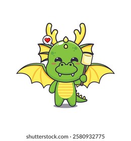 dragon mascot cartoon character vector illustration eating marshmallow.
design element for poster, brochure, web, mascot, sticker, logo and icon.